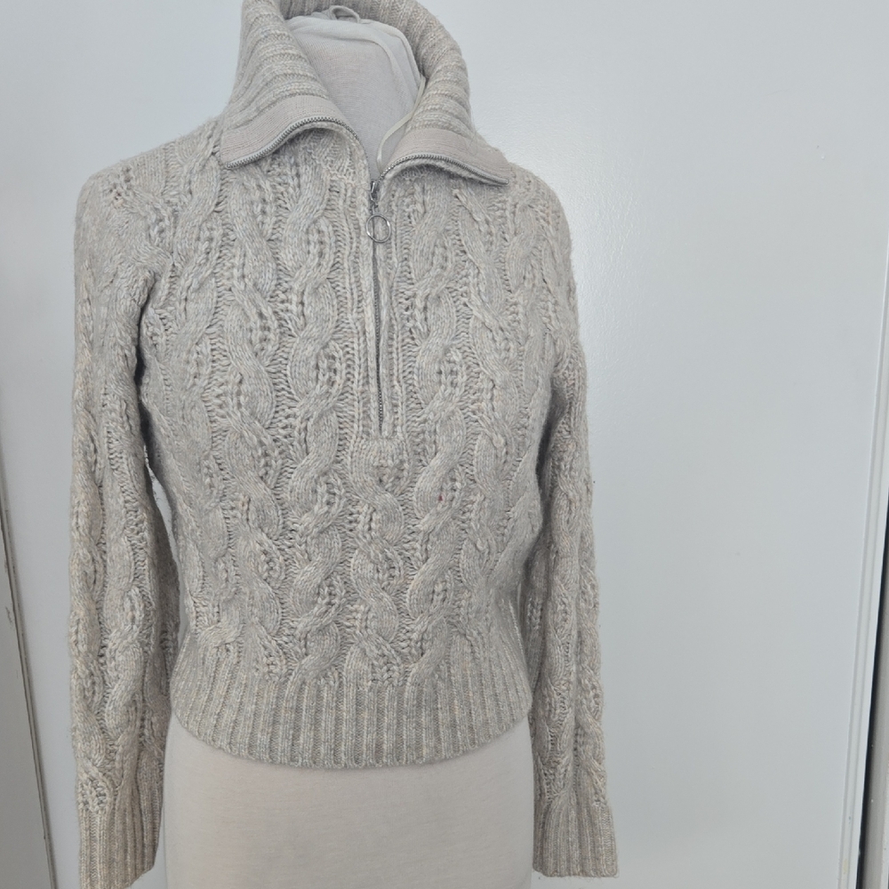 Sincerely Jules Light Gray Cable Knit Turtleneck Sweater